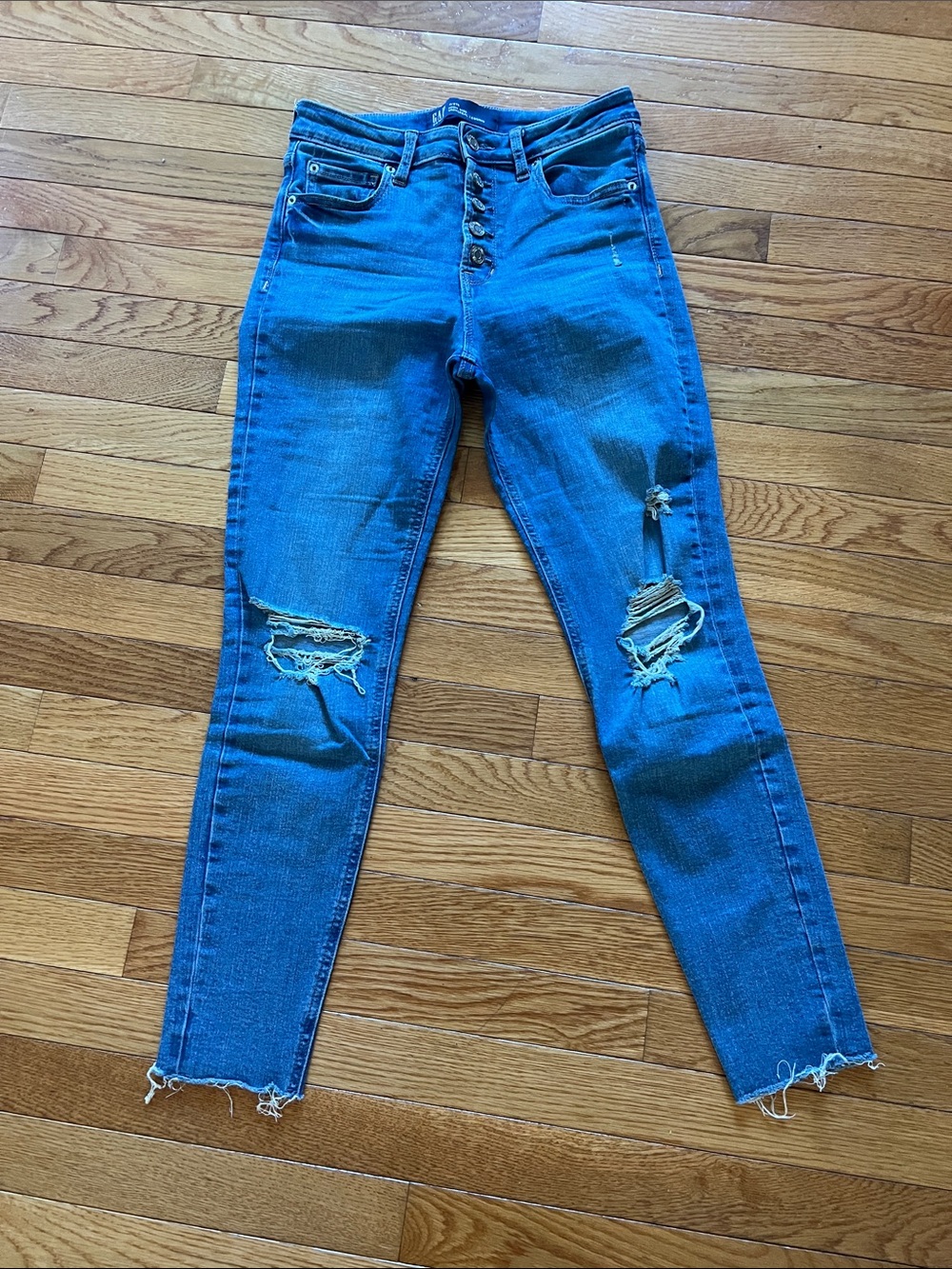 GAP Women's Ripped High-Rise Blue Skinny Jeans